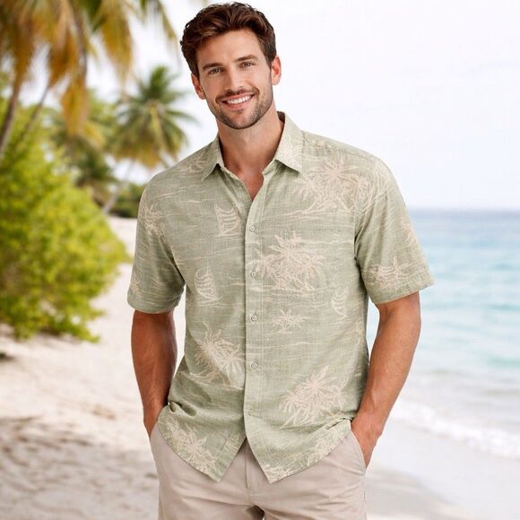 reyn spooner Other - Reyn Spooner Phil Edwards XL Hawaiian Shirt Green Reverse Print Aloha Canoe Palm